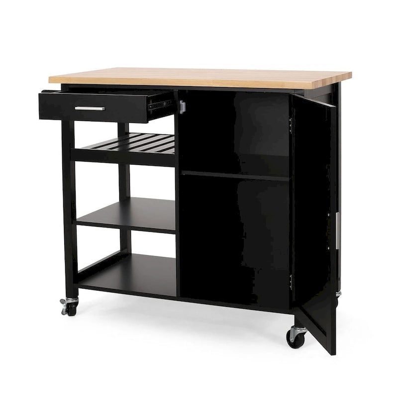 Modern Wooden Kitchen Cart with Wheels Drawer and Cabinet