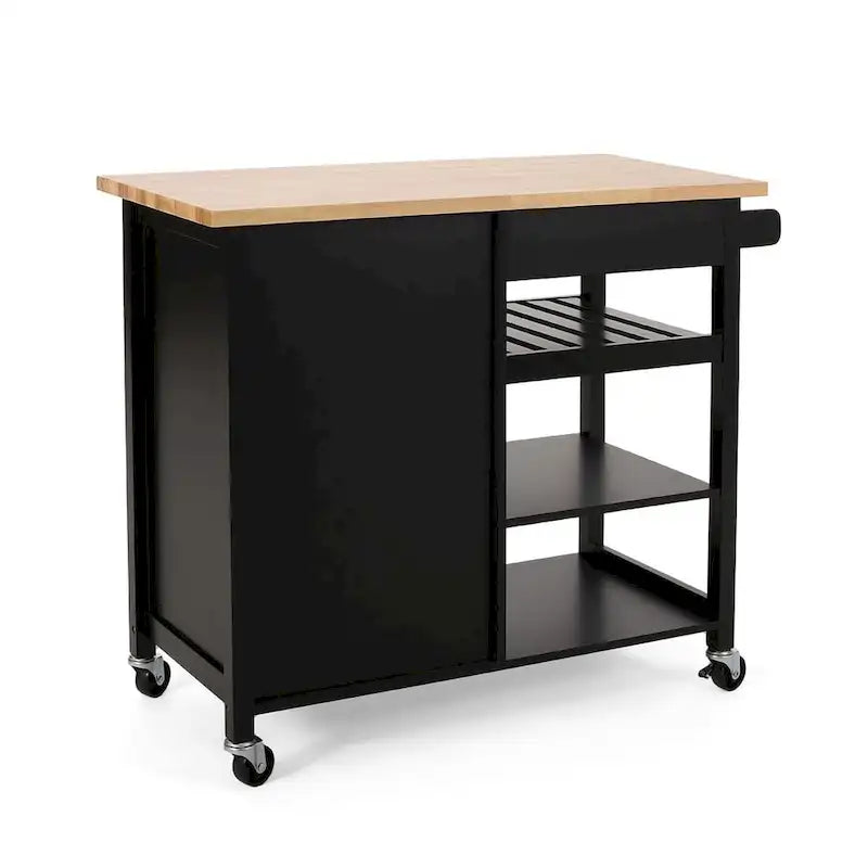 Modern Wooden Kitchen Cart with Wheels Drawer and Cabinet