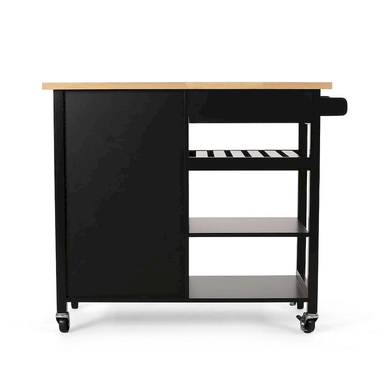 Modern Wooden Kitchen Cart with Wheels Drawer and Cabinet