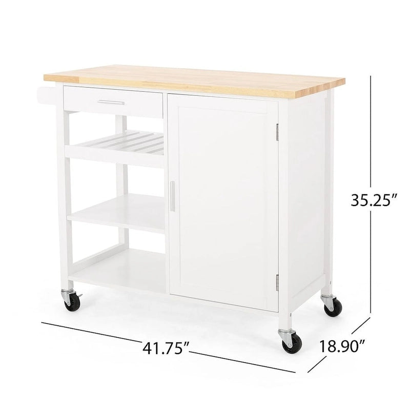 Modern Wooden Kitchen Cart with Wheels Drawer and Cabinet