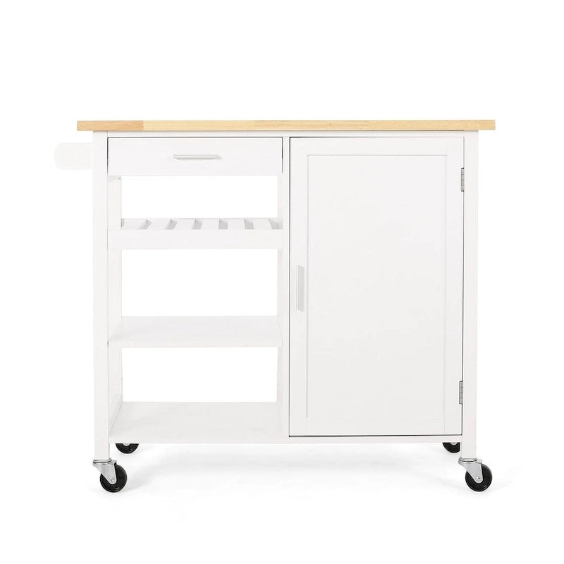 Modern Wooden Kitchen Cart with Wheels Drawer and Cabinet