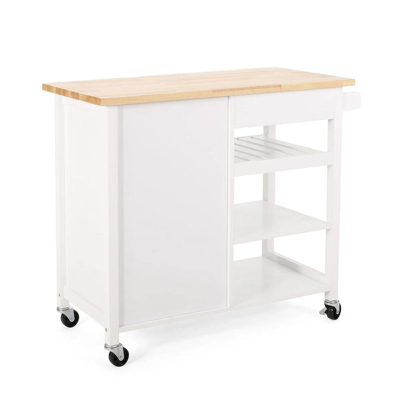 Modern Wooden Kitchen Cart with Wheels Drawer and Cabinet