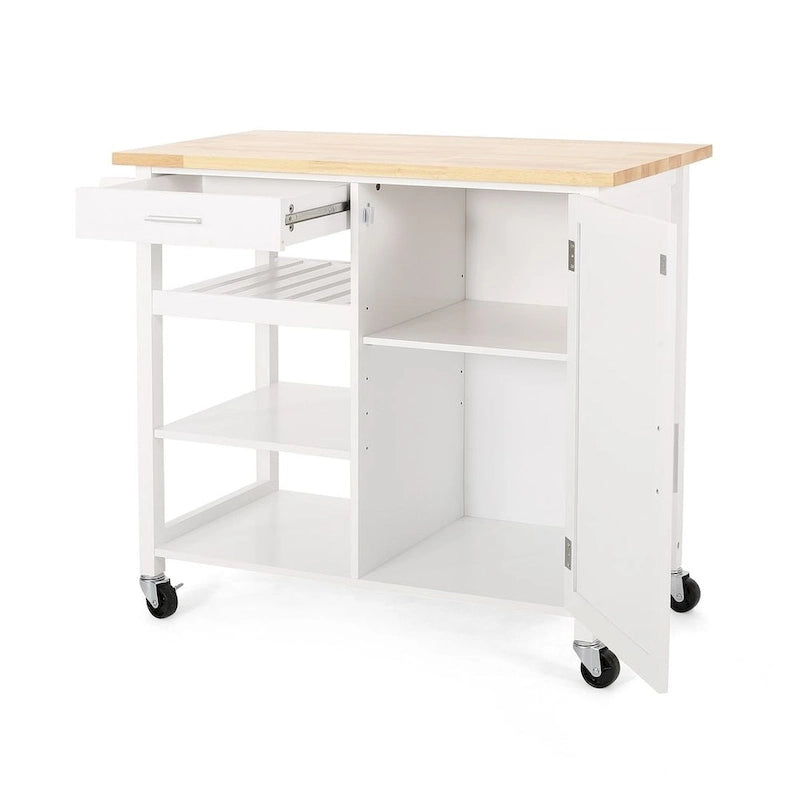 Modern Wooden Kitchen Cart with Wheels Drawer and Cabinet