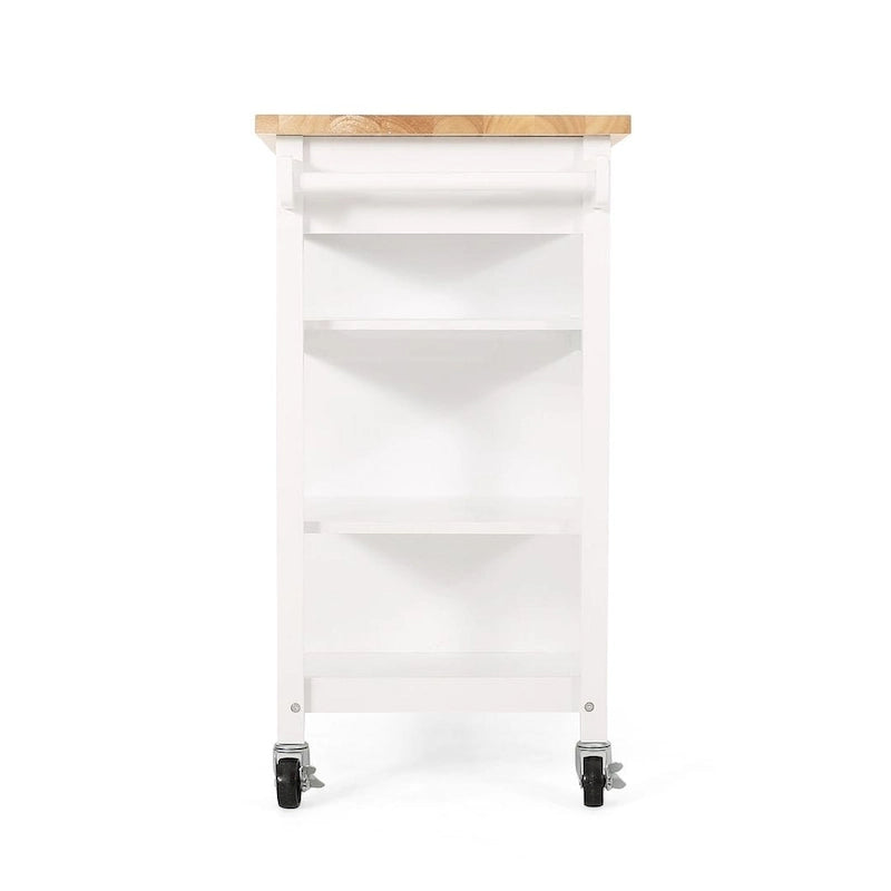 Modern Wooden Kitchen Cart with Wheels Drawer and Cabinet