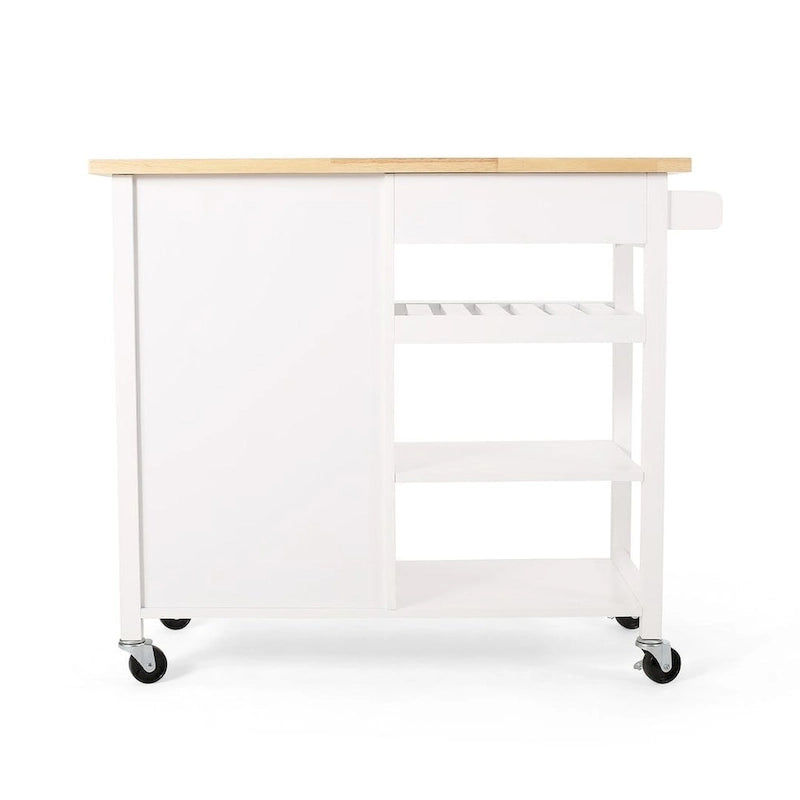 Modern Wooden Kitchen Cart with Wheels Drawer and Cabinet