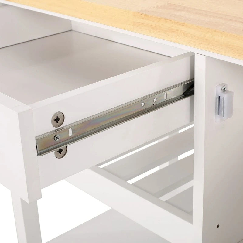 Modern Wooden Kitchen Cart with Wheels Drawer and Cabinet