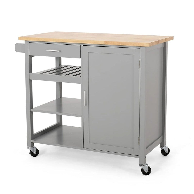 Modern Wooden Kitchen Cart with Wheels Drawer and Cabinet