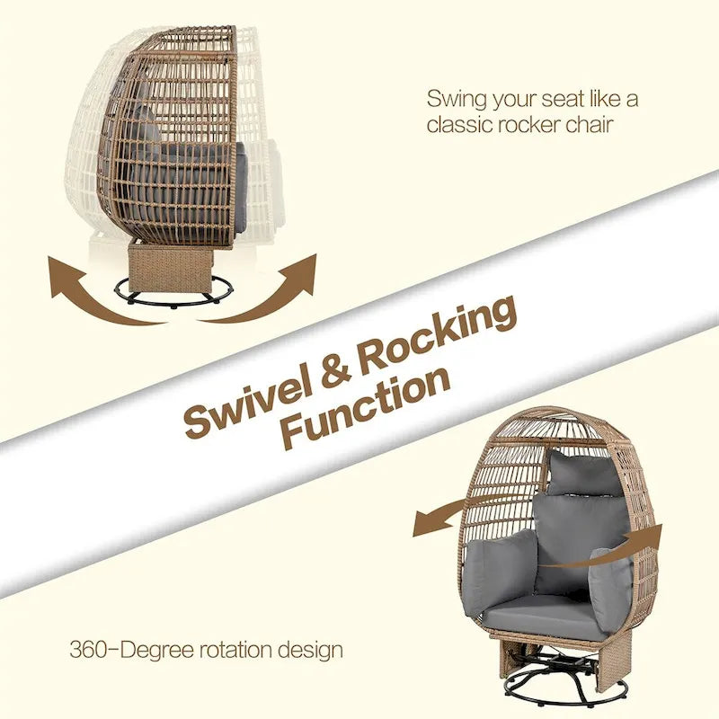 Rattan Egg Patio Swivel Chair with Cushions and Rocking Function