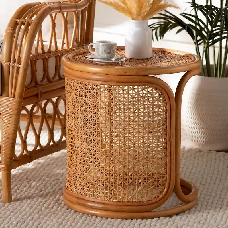 Bohemian Rattan End Table