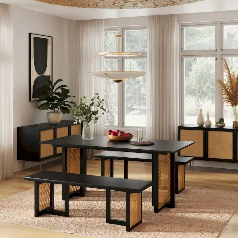 Rectangular Dining Table with Cane Base