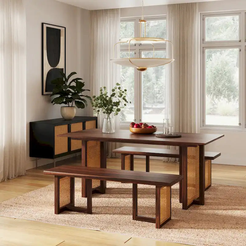 Rectangular Dining Table with Cane Base