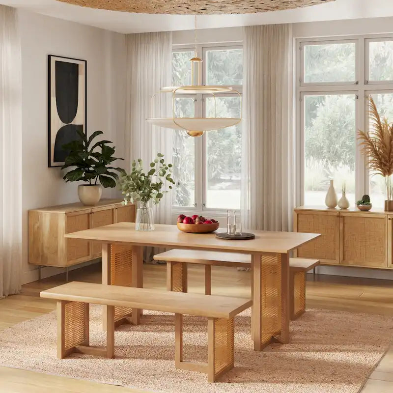 Rectangular Dining Table with Cane Base