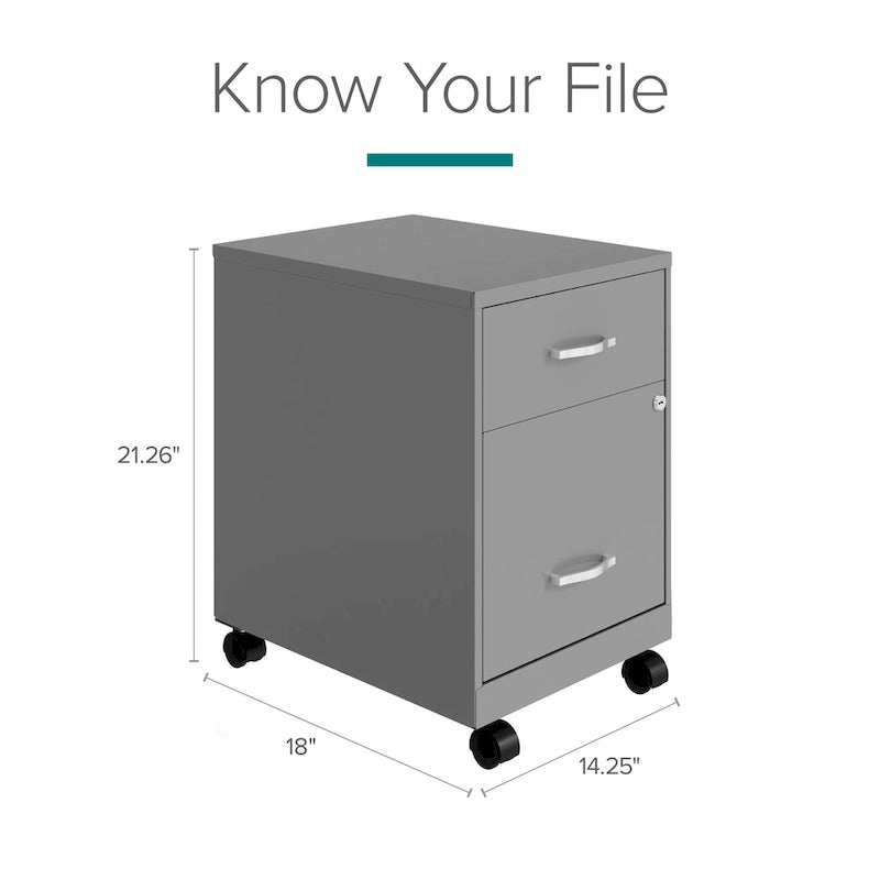 18 Deep 2 Drawer Letter Width Mobile Vertical File Cabinet with Accessory Drawer