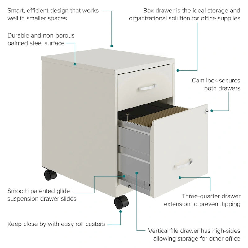 18 Deep 2 Drawer Letter Width Mobile Vertical File Cabinet with Accessory Drawer
