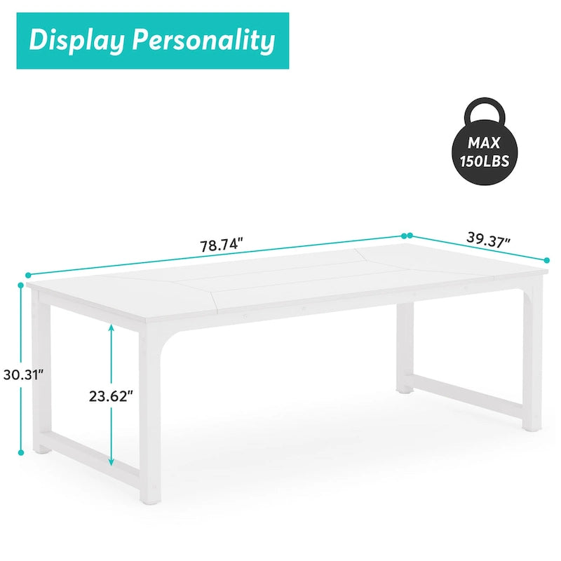 79 Inches Modern Rectangular Dining Table for 6-8 - 78.74 L x 39.37 W x 30.31H