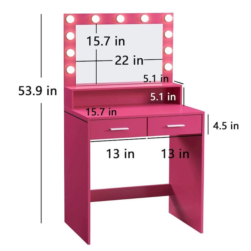 Makeup Vanity with Lights, Vanity Desk with 2 Drawers, Dressing Table with Mirror, Vanity Desk with Storage